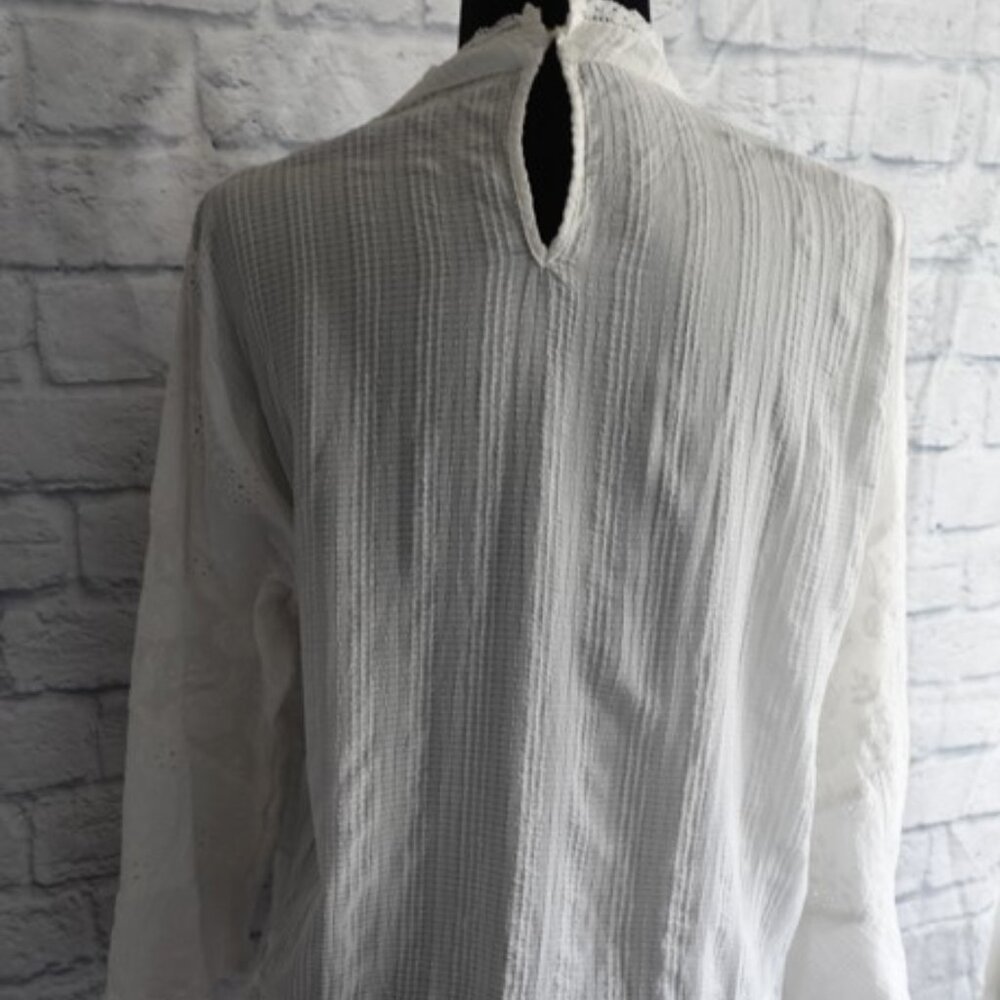 ZARA Broderie Anglaise and Lace XS White Top Embroidered 100% Cotton blouse - Picture 5 of 15